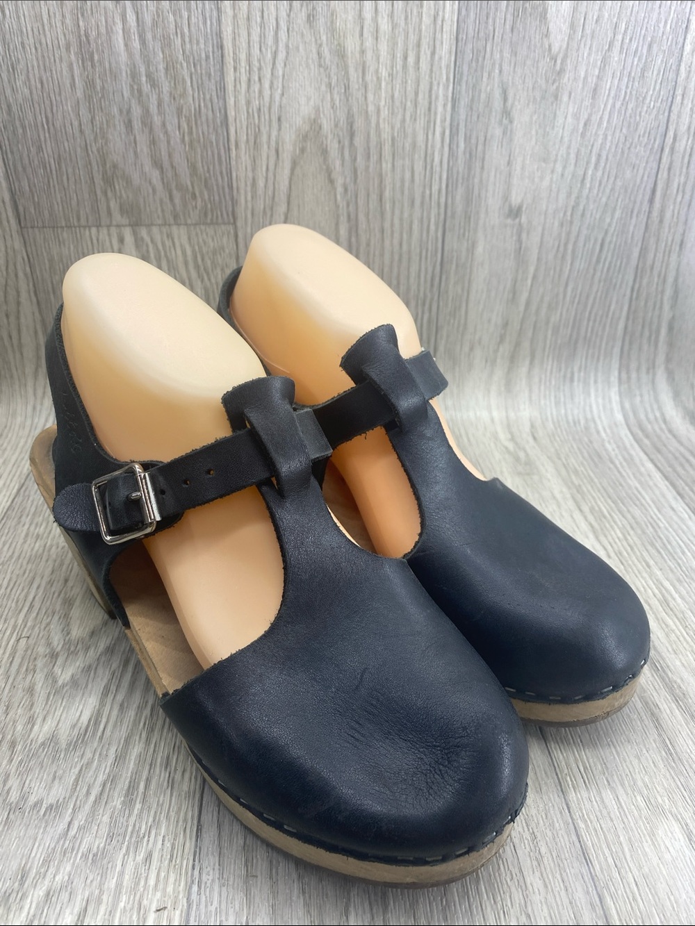 Lotta From Stockholm Black Leather T-Strap Clogs